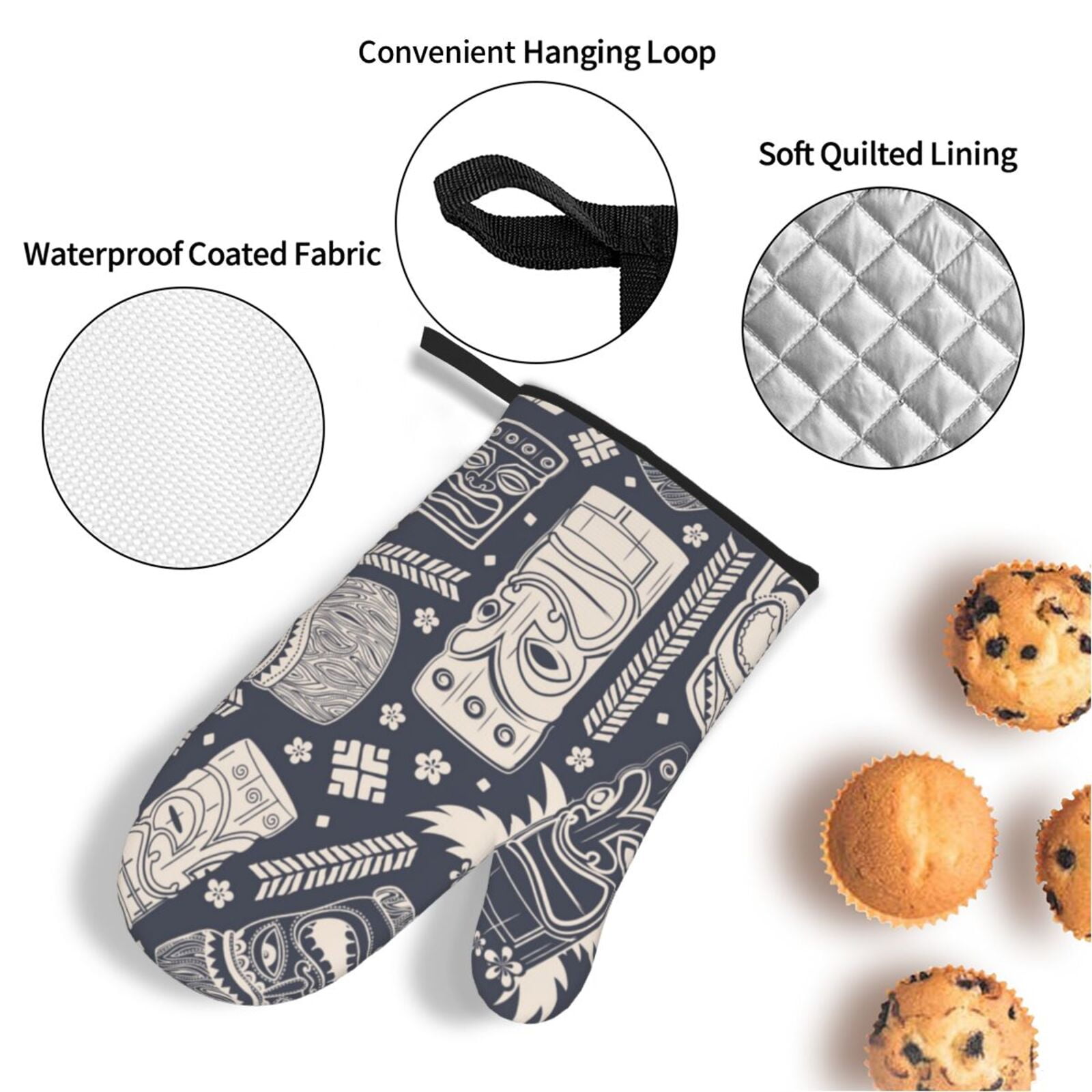 Vintage Tiki Vintage Hawaii 4Pcs Oven Mitts and Pot Holders Sets Oven Kitchen Gloves Hot Pads for Cooking BBQ Baking Grilling