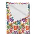 thumbnail image 2 of Alphabet Soft Flannel Fleece Throw Blanket, Grunge Funky Style Capital Letters with Crown Sun Wave Arrow Heart Doodles Art, Cozy Plush for Indoor and Outdoor Use, 50" x 70", Multicolor, by Ambesonne, 2 of 5