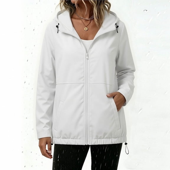 Cmfcve Women's Lightweight Rain Jackets Hooded Outdoor Hiking Waterproof Jacket Long Sleeve Zip Up Windbreaker