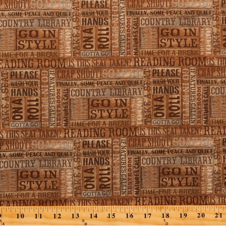 Cotton Bathroom Restroom Reading Room Words Phrases Nature's Calling Brown Cotton Fabric Print by the Yard (24041-14LIGHTBROWN)