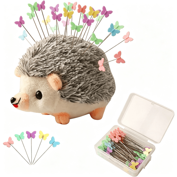 TUWAFE Hedgehog Shaped Pin Cushion Sewing Kit with 100 Colored Pins Hedgehog Shaped Pin Cushion