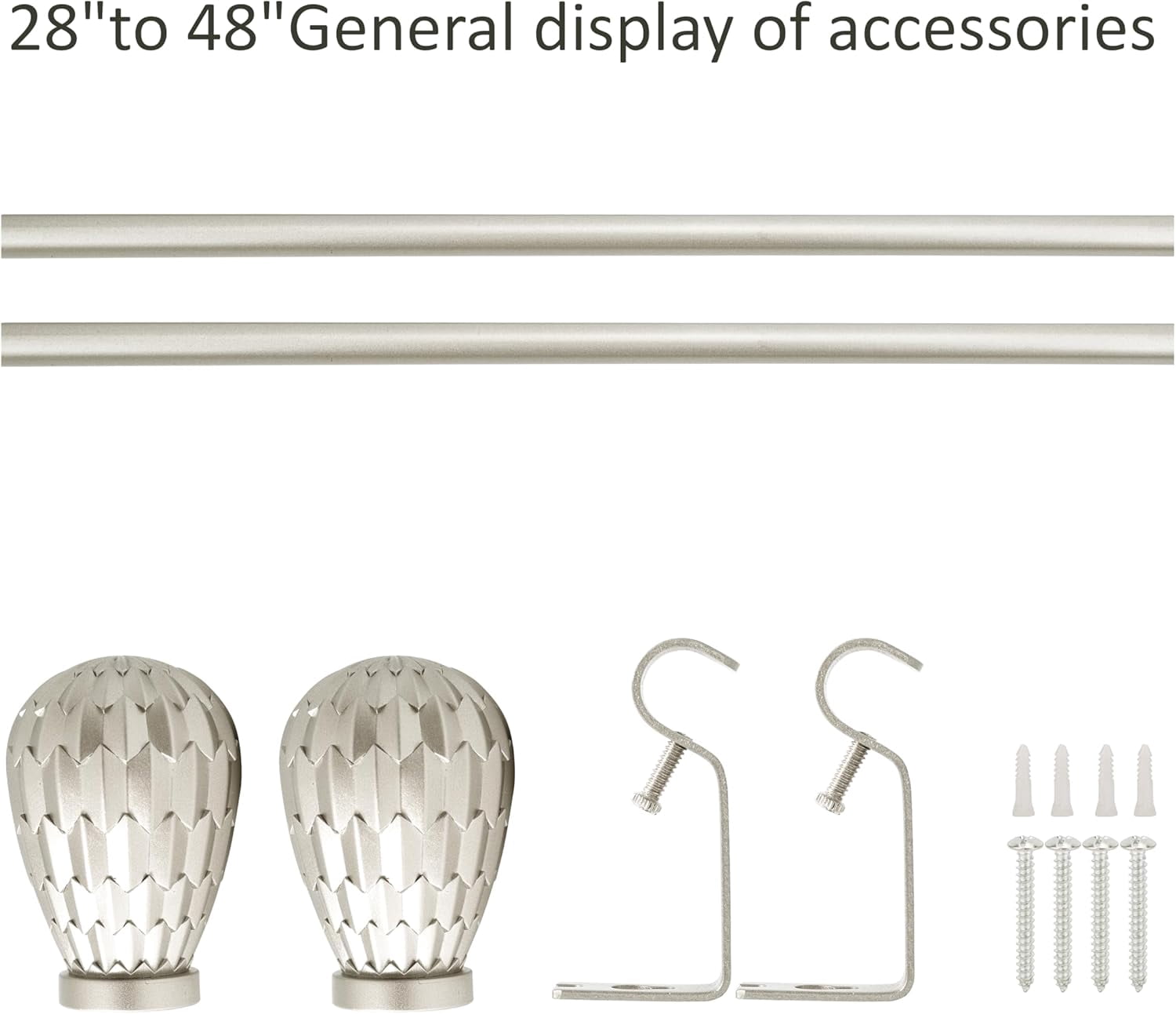 eTeckram 5/8" Single Curtain Rod with Brun Finials,Pewter,28‘’-48‘’