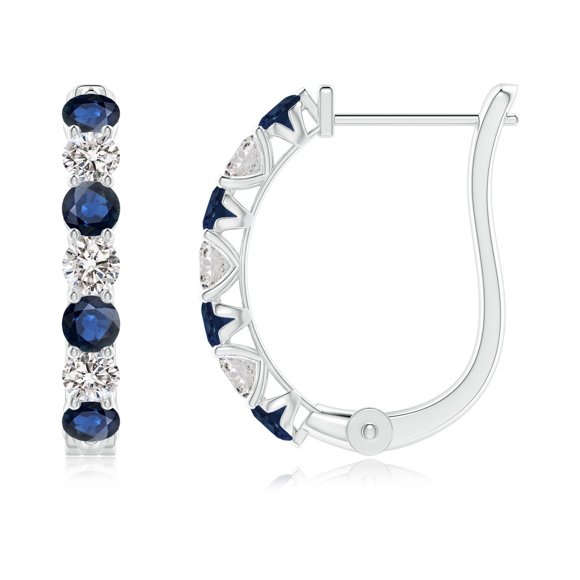 Angara Natural Blue Sapphire Earrings - Prong-Set Blue Sapphire and Diamond Huggie Hoop Earrings in 14K White Gold for Women