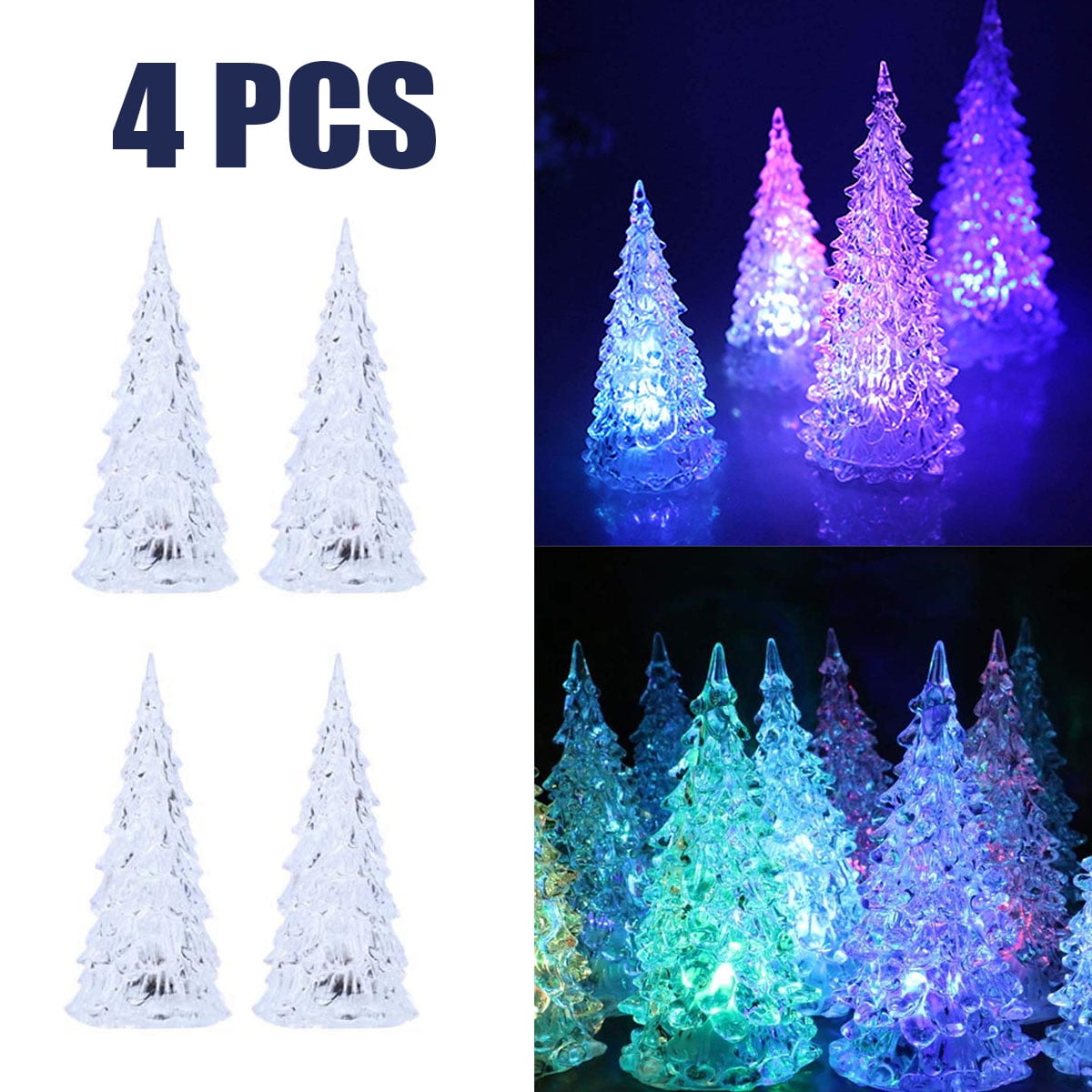 Reactionnx Table Top Christmas Trees Set of 4 LED Lighted Acrylic