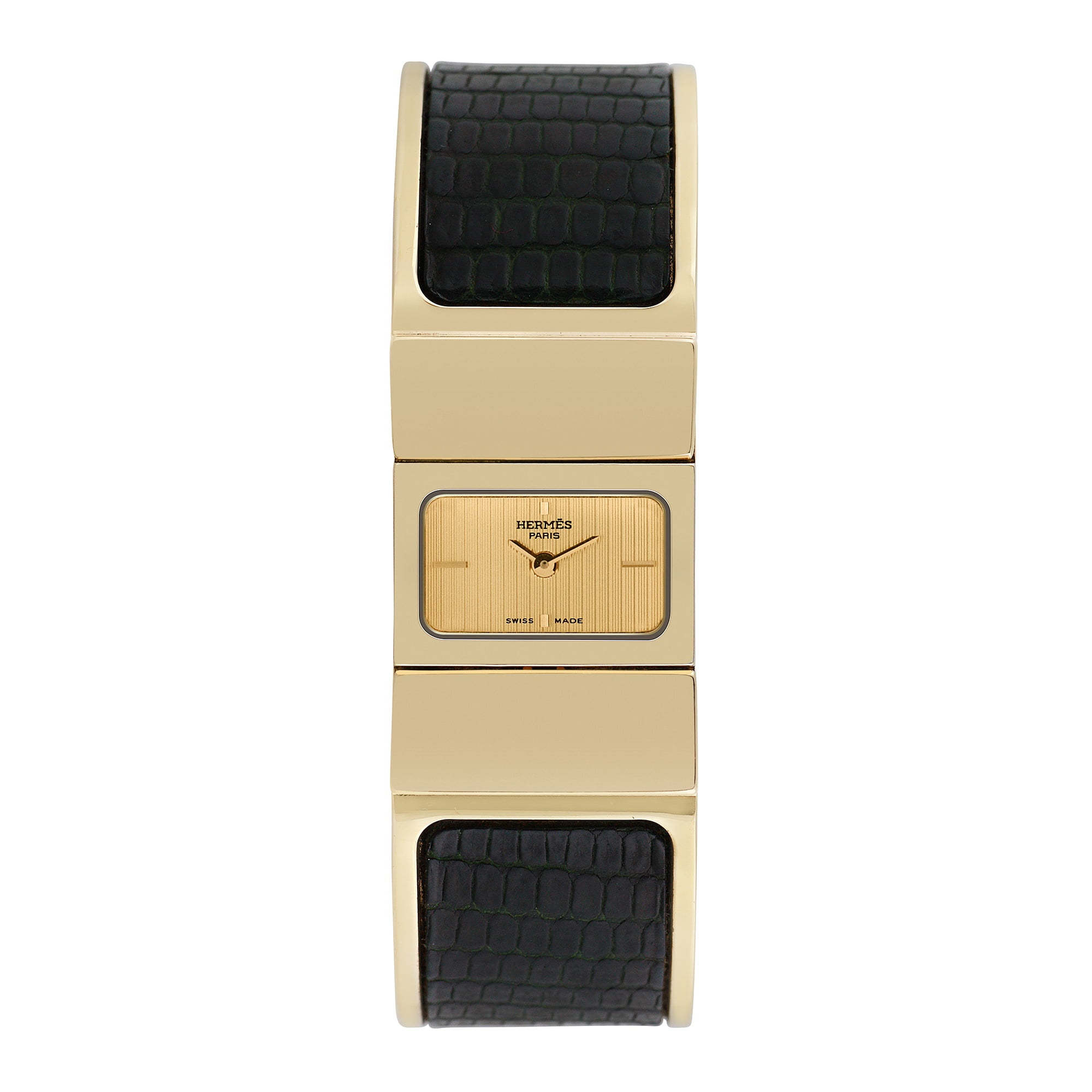 Pre-Owned Hermes Women's Loquet Bangle 30mm X 20mm Gold Plated Stainless Steel and leather Wristwatch