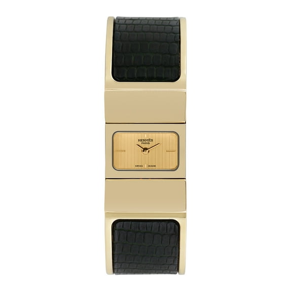 Pre-Owned Hermes Women's Loquet Bangle 30mm X 20mm Gold Plated Stainless Steel and leather Wristwatch