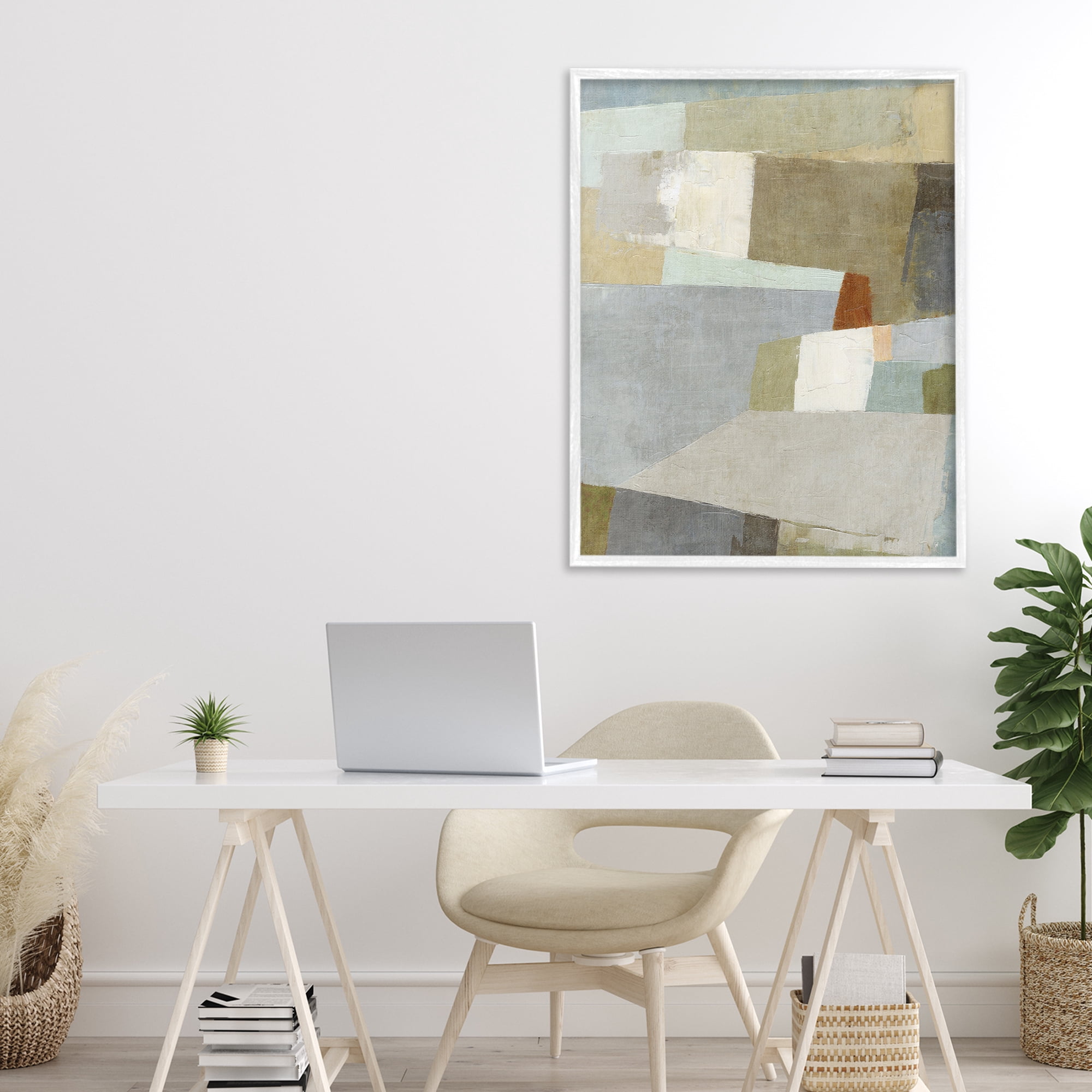Stupell Industries Causeway Neutral Geometrics White Framed Giclee Art, design by Suzanne Nicoll