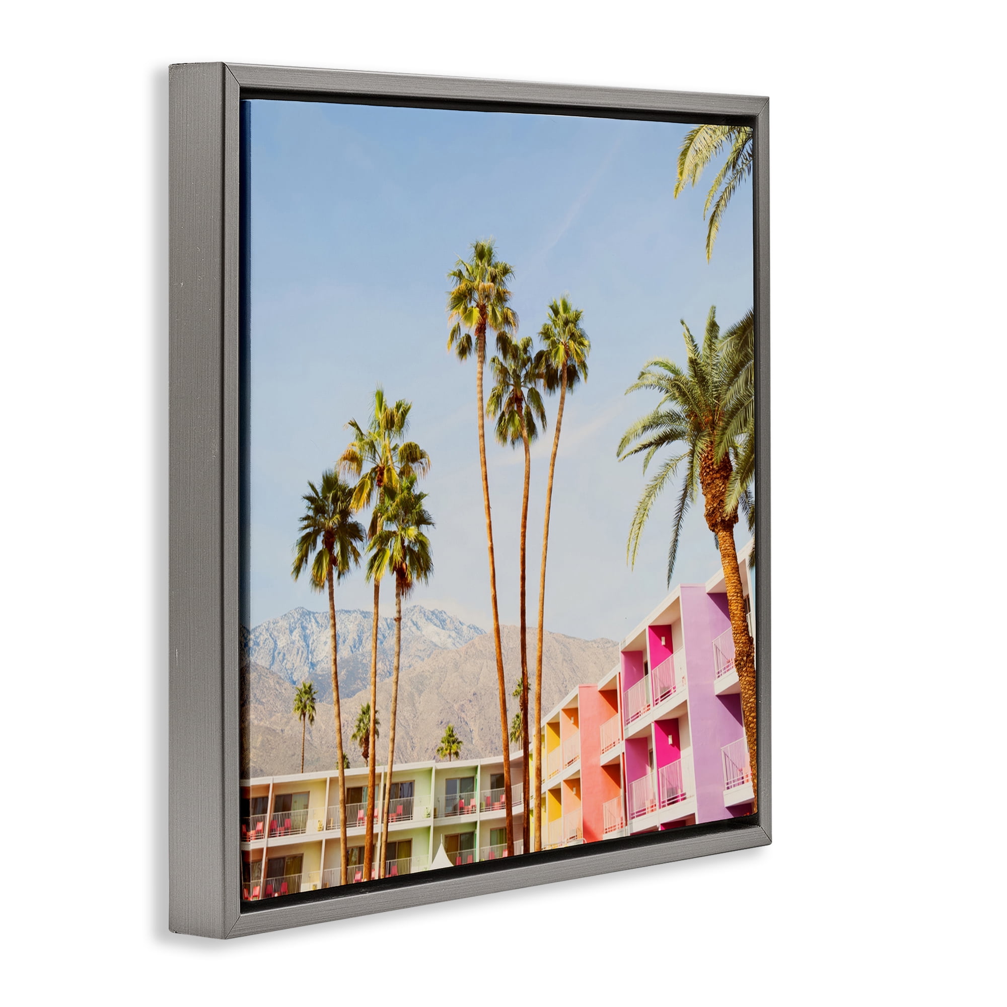 Looming Palms over Resort Gray Framed Floater Canvas Wall Art, design by LISH Creative