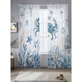 thumbnail image 2 of Blue Marine Life Sheer Curtains 108 Inch Long 2 Panels, Ocean Crab Coral Sea Star Seashell Jellyfish Coastal Light Filtering Rod Pocket Curtains, Sheer Voile Drapes for Living Room Bedroom, 52"x108", 2 of 8