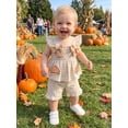 thumbnail image 5 of RUINIXCW Toddler Bbay Girl Thanksgiving Outfits Toddler Girls Summer Fall Clothes Pumpkin Ghost Bat Embroidery Plaid Gingham Fly Sleeve Shirt Tops Shorts Set, 5 of 9