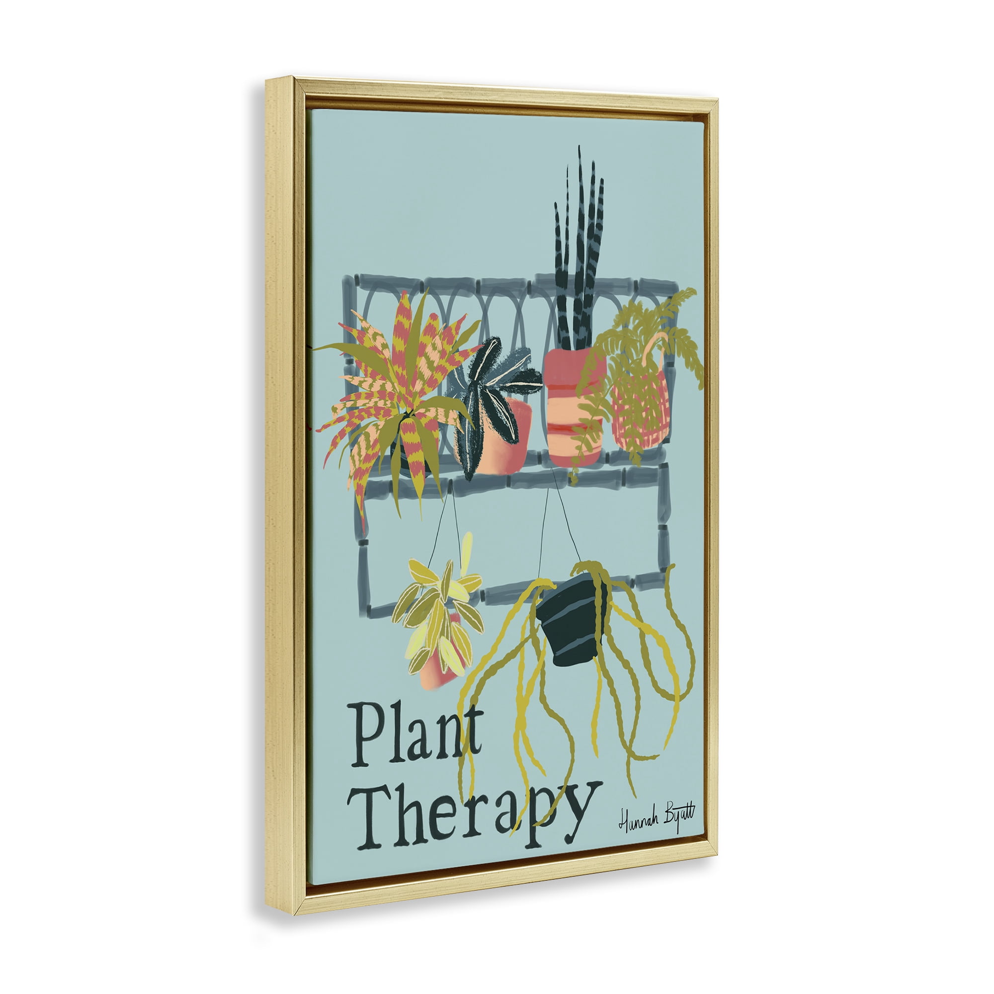 Stupell Industries Plant Therapy Shelf Plants & Flowers Painting Gold Floater Framed Canvas Art Print Wall Art, 17 x 25