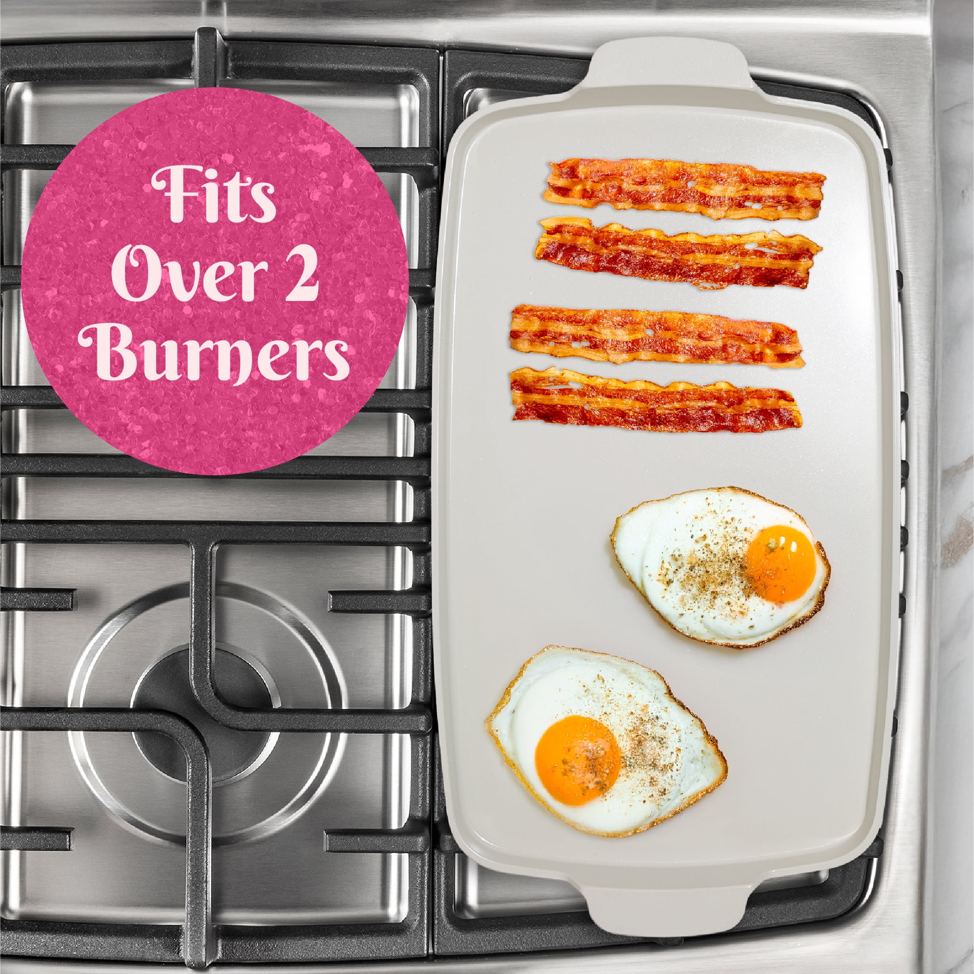 Paris Hilton Double Burner Griddle Pan for Stovetop, 17.8" x 10.5", Clean Ceramic™ Nonstick Coating, Pink