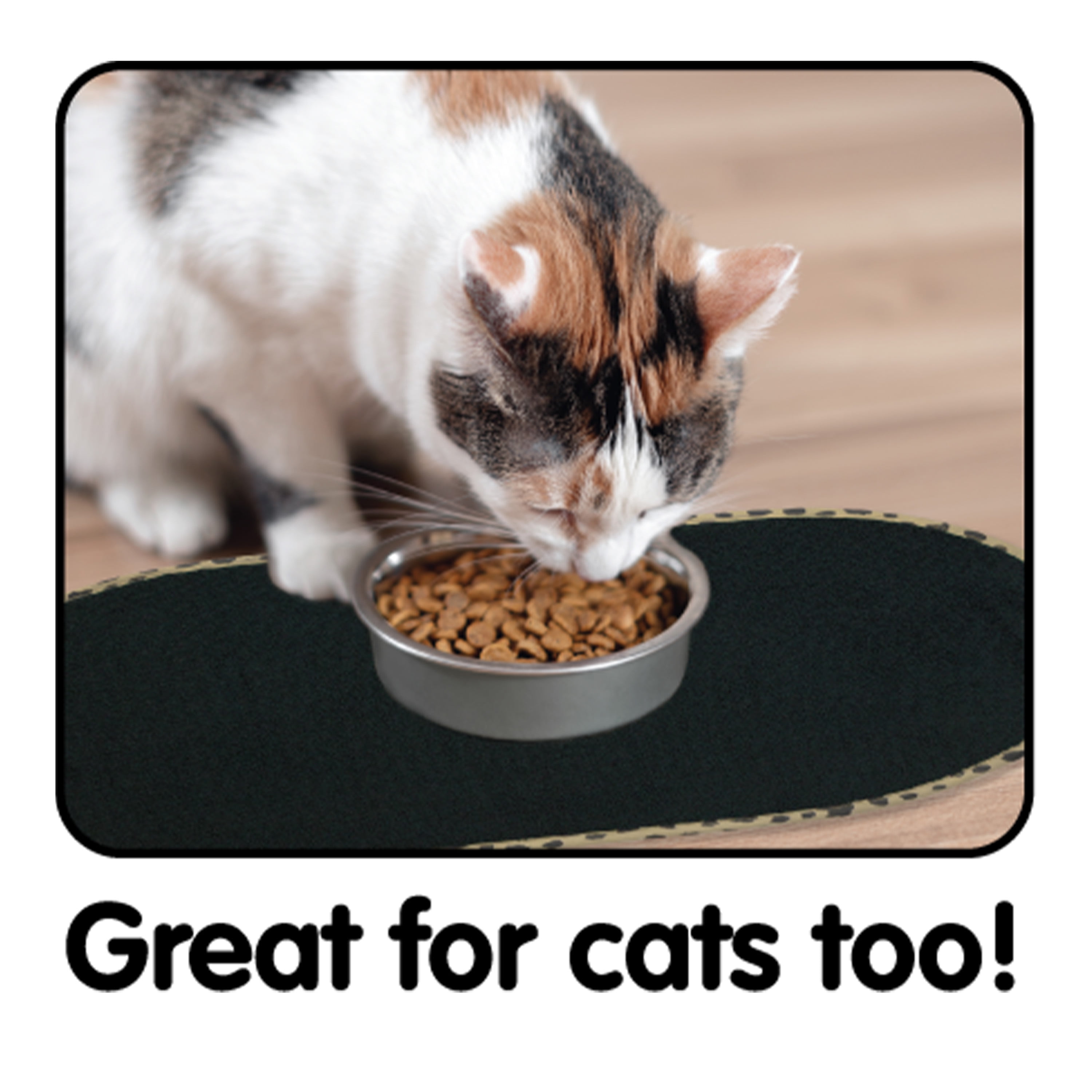 S&T INC. Pet Bowl Mat,12.5 inch x 21.5 inch, Black with Dalmatian Trim, Microfiber Dog and Cat Mat