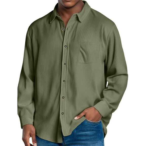 CharmCyan Men Long Sleeve Button Down Shirt Casual Loose Fit Lightweight Breathable Classic Collar Shirt for Everyday Wear Army Green L