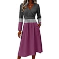 thumbnail image 4 of BOMYJESK Womens Summer Dresses Ruched Flowy Long Sleeve a Line Dress Elegant Formal Lightweight Breathable Work Dresses Dark Purple 2XL, 4 of 5