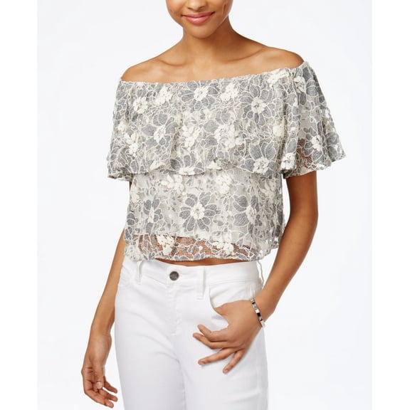 RACHEL Rachel Roy Off-The-Shoulder Lace Crop Top (Natural, S)