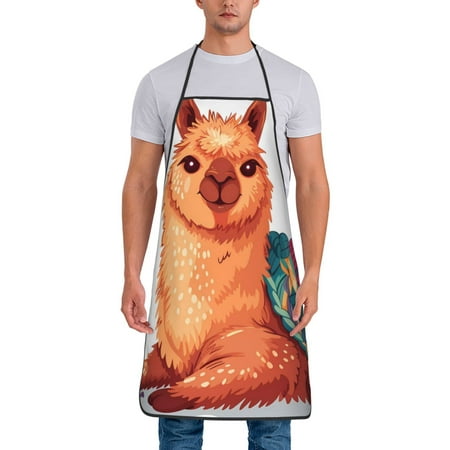 

Tideii Cozy Knitting Llama for Tie-up Apron Unisex Waterproof and Stain-Resistant Bib Apron for Kitchen Garden Painting