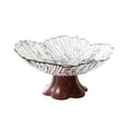 thumbnail image 2 of Faux Wood Grain Pedestal Serving Bowl, Clear Petal Shape Plastic, Vintage Style Fruit, Candy and Snack Bowl With Raised Base for Table or Home Kitchen, 2 of 6