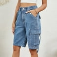 thumbnail image 6 of GXIPO Jean Bermuda Shorts for Women Trendy Knee Length Baggy High Waisted Denim Cargo Shorts Blue XL, 6 of 7