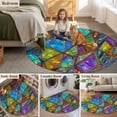 thumbnail image 6 of 8ft Washable Large Round Rug, Abstract Geometric Non-Slip Circle Area Rug for Living Room Dining Room, Rainbow Gradient Crystal Color Blocks Modern Indoor Floor Mat for Home Decor, 6 of 9