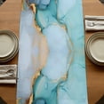 thumbnail image 5 of Teal Marble 70 Inch Table Runner, Contemporary Ink Painted Abstract Art Farmhouse Dresser Scarf Cotton & Linen Tablerunner for Dining/Kitchen Island/Holiday Party Décor 13" x 70", 5 of 9