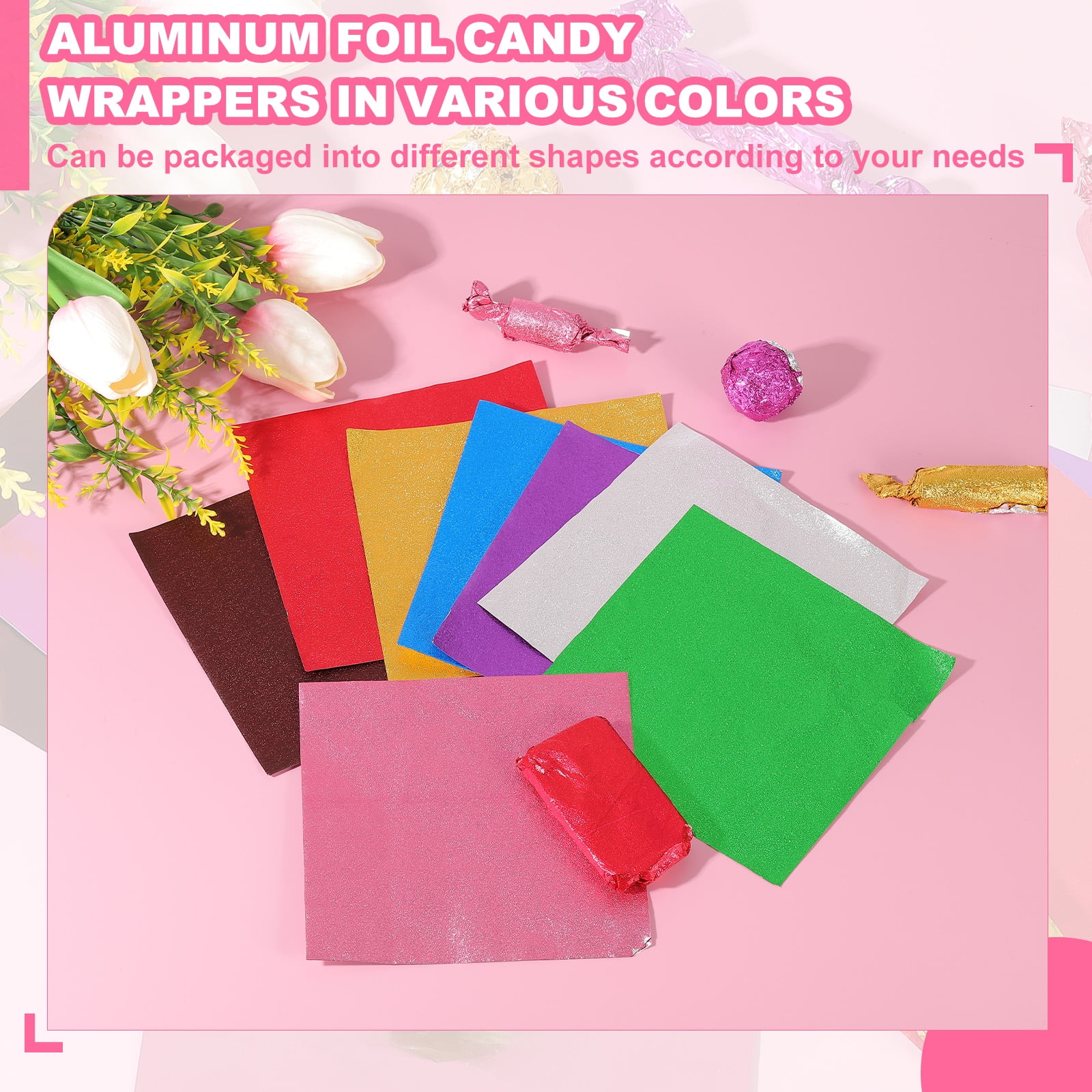 Uxcell 200 Pcs Candy Foil Wrappers, 7.87 x 7.87 Inch Aluminium Foil Chocolate Bar Square Wrappers for Tea Brownies DIY Packaging Wedding Party Decoration, Purple (Orange Peel)