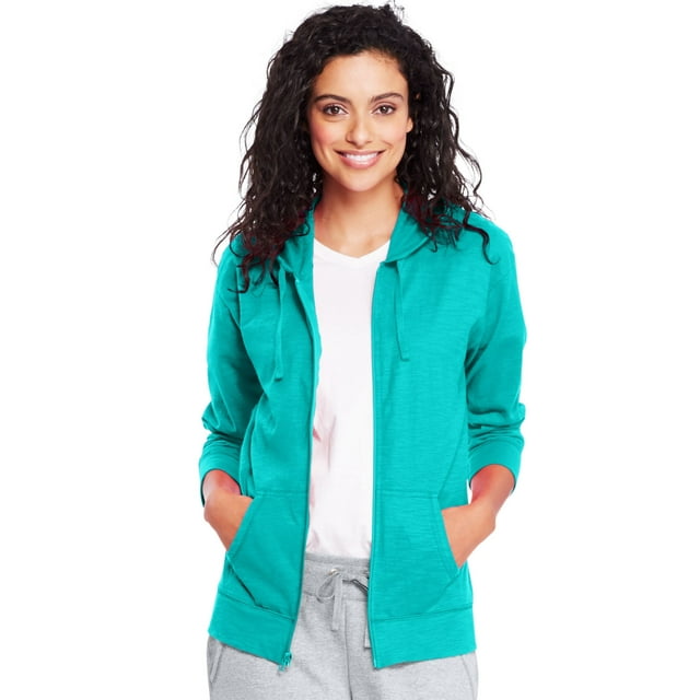 Hanes Womens Slub Jersey Hoodie, L, Eco Teal