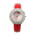 thumbnail image 2 of opvise Luxury Full Rhinestone Round Dial Faux Leather Strap Quartz Women Wrist Watch Red, 2 of 6