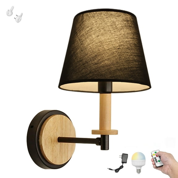 Kiven Battery Operated Wall Sconces, Modern Wall Lights with Rechargeable LED bulb and Fabric Shade,Dimmable,Timing（1 Light）