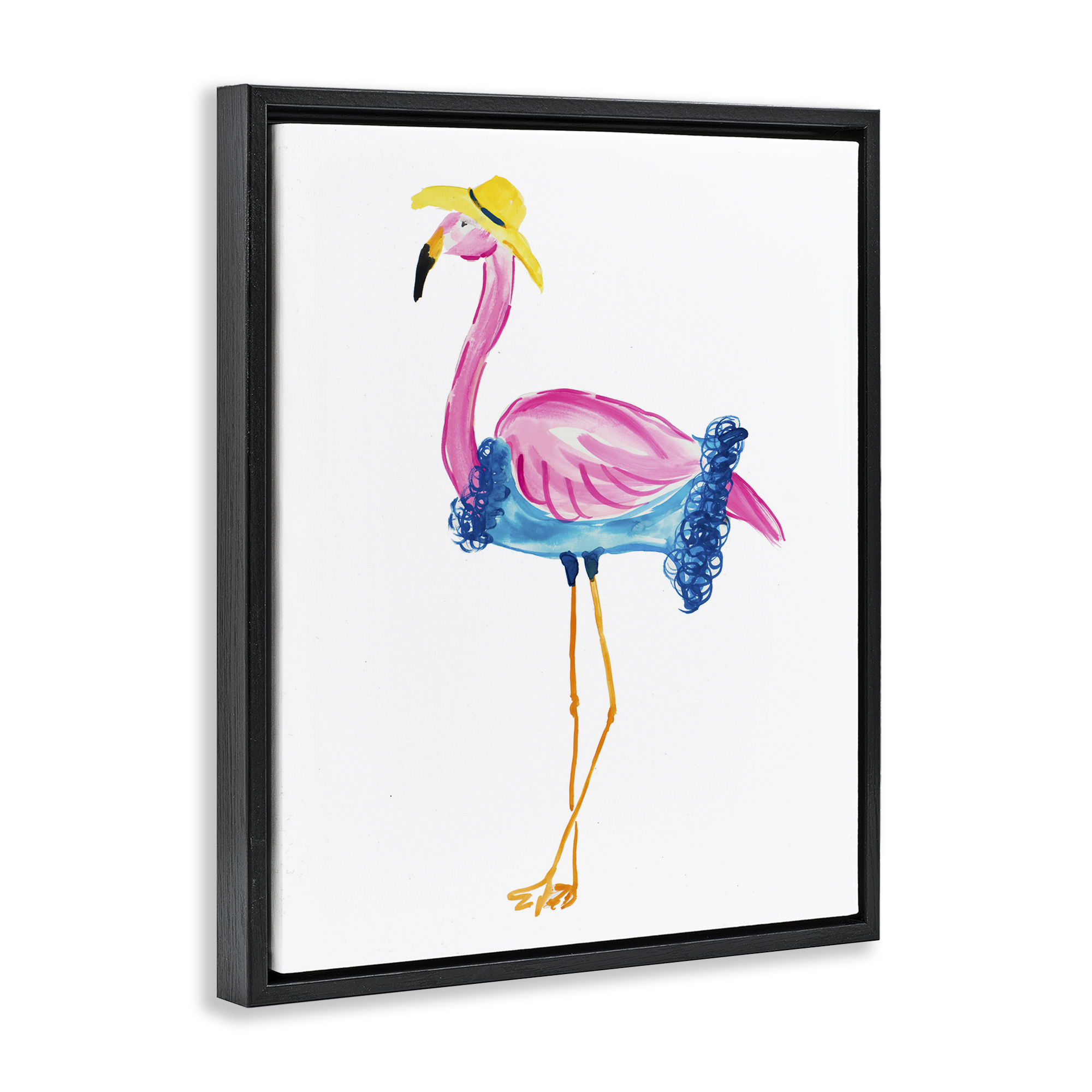 Stupell Industries Glamorous Beach Flamingo Animals & Insects Painting Black Floater Framed Canvas Art Print Wall Art, 25 x 31