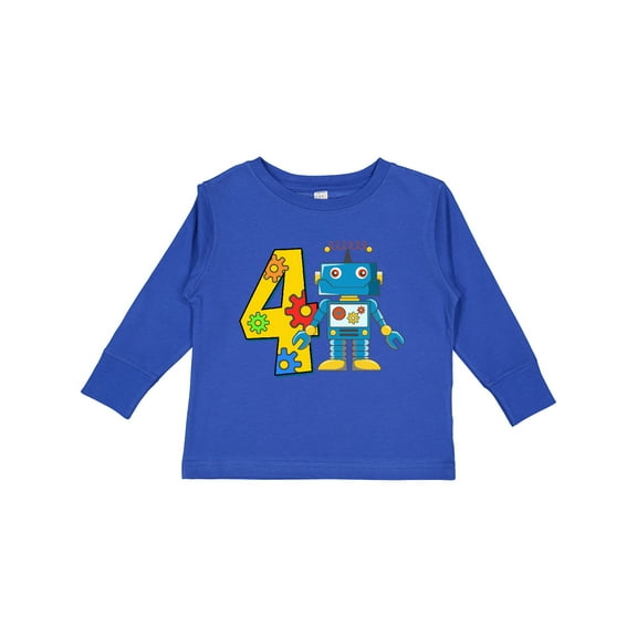 Inktastic 4th Birthday Robot Boys or Girls Long Sleeve Toddler T-Shirt