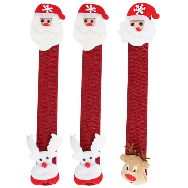 EeaseCA 3 Pcs Poignées de Réfrigérateur Couvre Four à Micro-Ondes Gants pour Noël