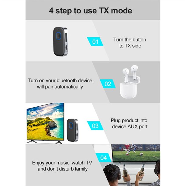 Receptor y Transmisor Bluetooth 2 en 1, Adaptador de Audio Inalámbrico Portátil Bluetooth 5.0 para PC, TV, Altavoces para Coche