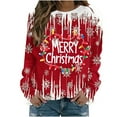 thumbnail image 2 of HOZADOIE Womens Sweatshirt Christmas Print Color Block Long Sleeve Crew Neck Fashionable Drop Shoulder Versatile Loose Regular Sweatshirt Blouse, 2 of 6