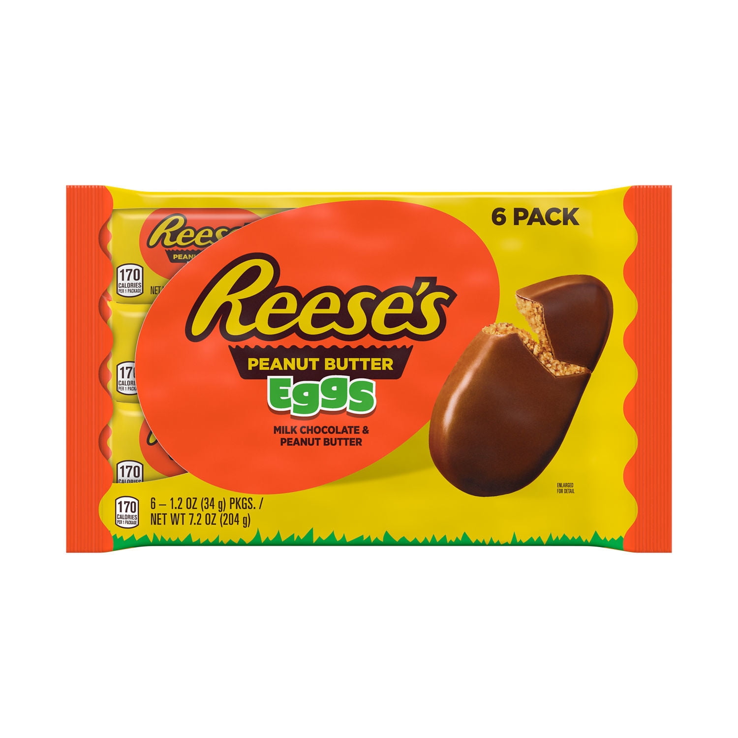Reese's Milk Chocolate Peanut Butter Eggs Easter Candy Basket Stuffers, Packs 1.2 oz, 6 Count