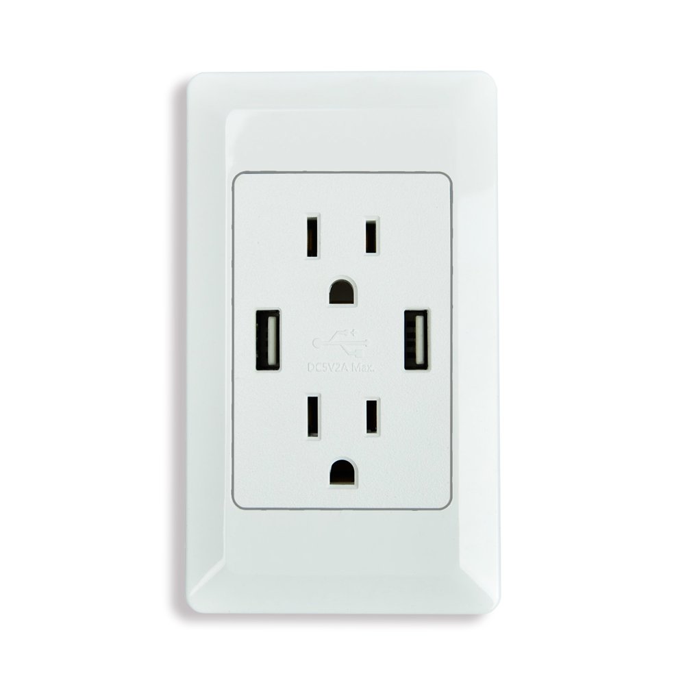 GREENCYCLE 1 Pack 2A Smart Dual USB Chrger Wall Plate Plug Outlet