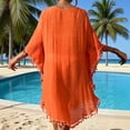 thumbnail image 3 of Women Round Neck Short Sleeves Beach Cover Up Summer Hollow Out Dress Solid Beach Cover Up Bikini Swimwear Coverup Wraps for Women, 3 of 5