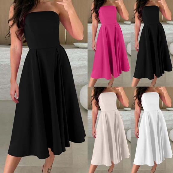 TAGOLD Womens Sleeveless Neck Dress Solid Color Ruffle Zipper Pocket Tube Top Summer Fashion