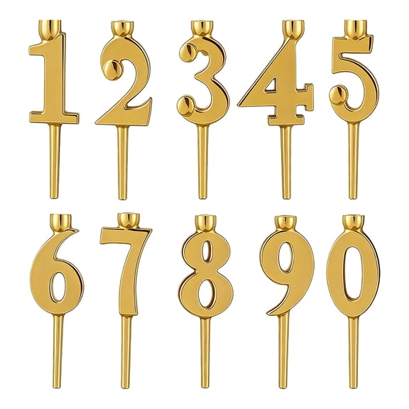 Candle Number Holder Set 0-9 Cake Toppers Reusable Birthday Candles Birthday Candles Numbers for Birthdays Cakes Anniversaries Celebrations (Gold)