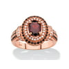 .61 TCW Oval-Cut Simulated Red Glass Halo Cocktail Ring with Black and White CZ Accents in Rose Gold-Plated Sterling Silver