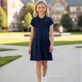 thumbnail image 6 of Girls Uniform Polo Dress Toddler Button Callor Short Sleeve Solid Tennis Dress A-Line Athletic Dresses for Kids,Navy,150, 6 of 10