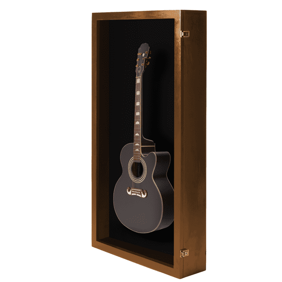 PENNZONI Acoustic Guitar Display Case, Clear Acrylic & Hardwood Cabinet, Extra Large, Walnut w/ Black Felt