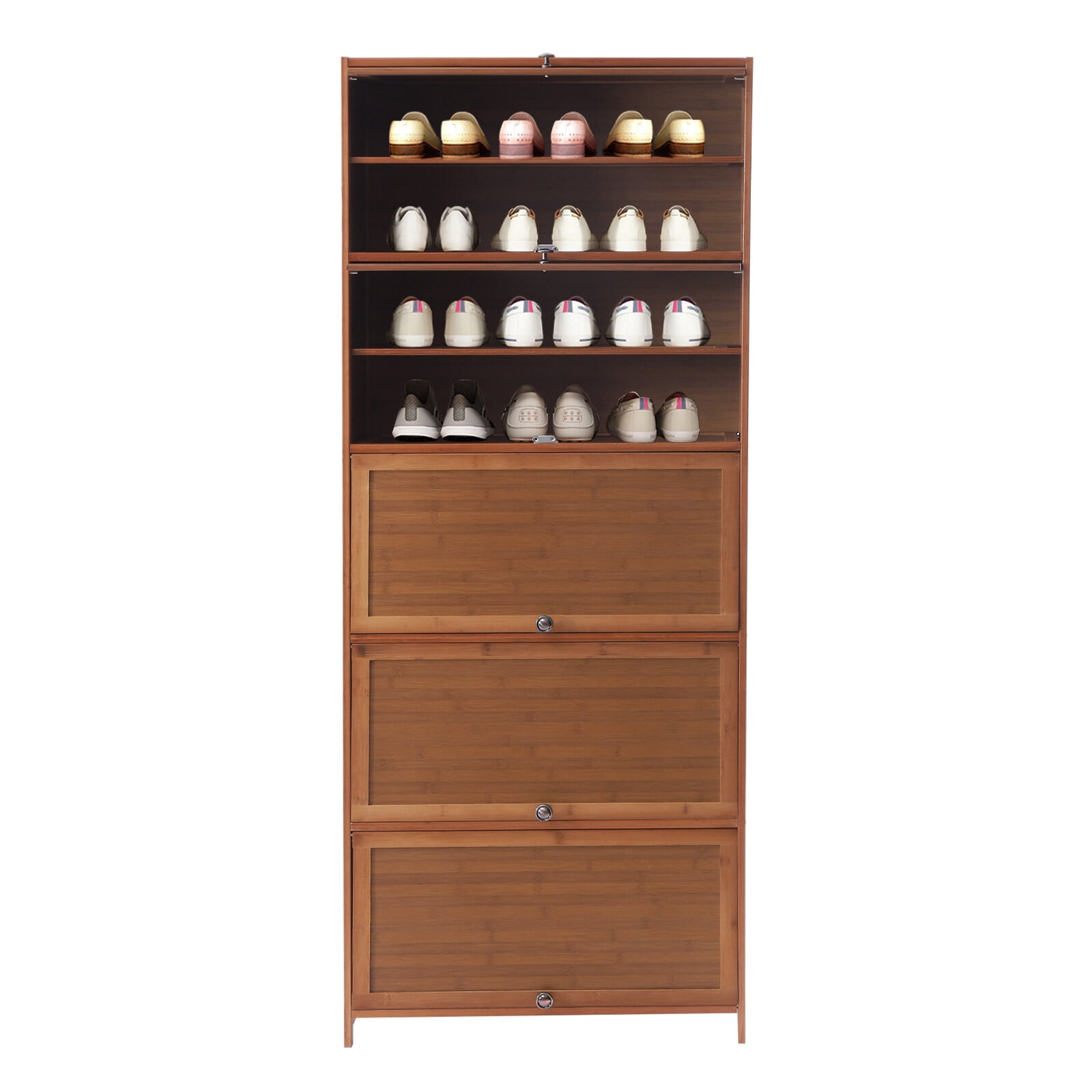 ToppiJoy 10-Tier Shoe Organizer Cabinet with Cover Wood, Shoe Cabinet Rack Tiered Storage with Sophisticated Handle and Extra Storage Platform for Home