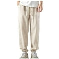 thumbnail image 1 of Pantalones largos para hombre, estilo fino, con sujeción en los pies, ventilación, sensación de suspensión, pantalones de lino para ocio, pantalones de poliéster para hombre., 1 of 3