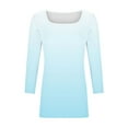 thumbnail image 7 of CYMMPU Women's Business Work Blouses Trendy Tunic Tops Casual Shirts Square Neck Basic Tees Summer Fall Gradient Color 3/4 Length Sleeve 2025 Clothes Light Blue XXXL, 7 of 7