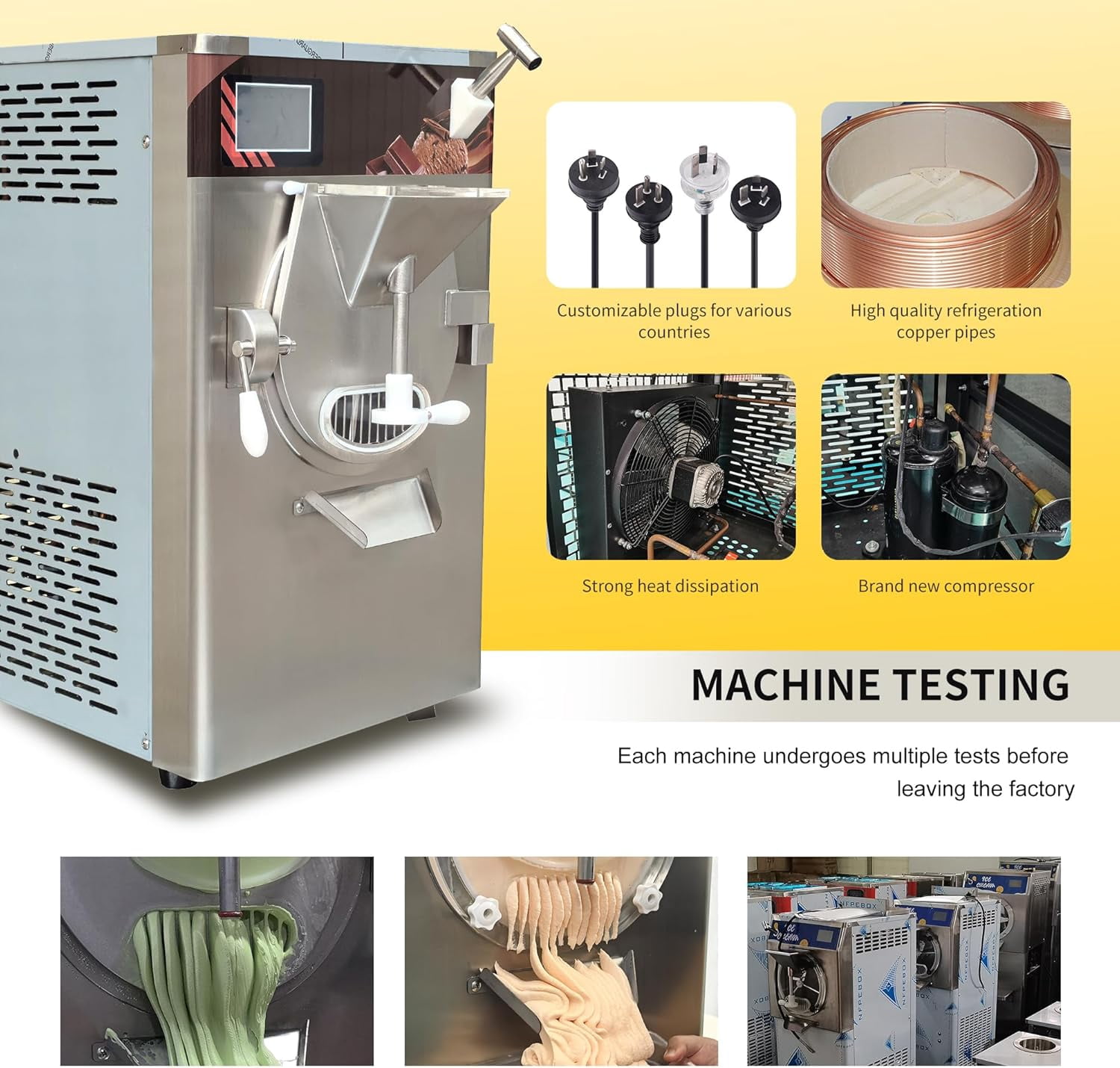 Mvckyi Gelato Ice Cream Machine, 12L 13 Gal/H Hard Ice Cream Maker Commercial, Batch Freezer Italian Ice Maker, 5 inch Touch Control Pane