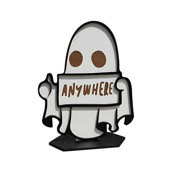 SIguan,Halloween Decor,Ghost Pumpkin Witch Hat Bat Black Cat Wooden Sign Table Tiered Tray Decorations,Party Home Shelf Display White10 11x15cm