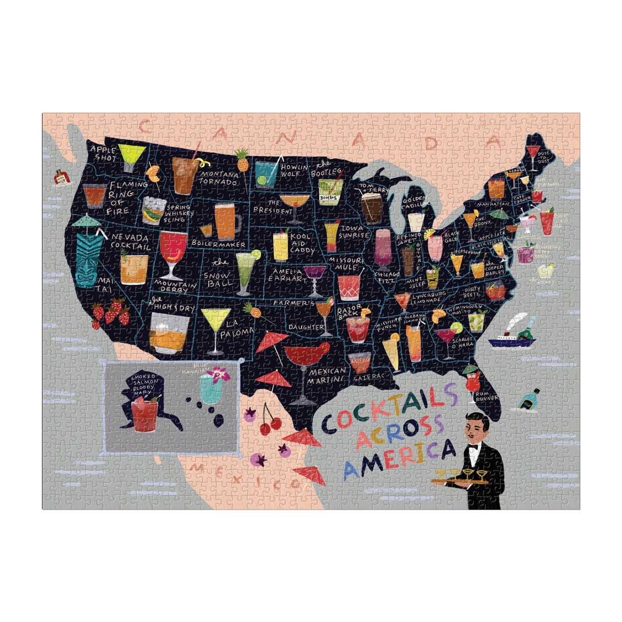 Galison - Cocktail Map of the Usa - 1000 Piece Jigsaw Puzzle