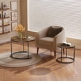 thumbnail image 3 of Nesting Coffee Table Sofa Side Table Set of 2, 23.6inch and 15.7inch Nesting Tables for Living Room, Adjustable Rubber Feet Mat & Waterproof Tabletop Round Coffee Table for Tearoom Balcony Office, 3 of 6