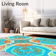 thumbnail image 2 of ODIKA 4'x6' Machine Washable Non-Slip Area Rug, Boho Medallion Shell Motif Interlocking Vibe Design High Traffic Rug, Blue, 528326, 2 of 7